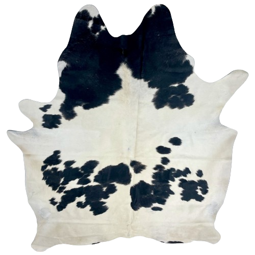 Large White and Black Brazilian Cowhide:  white with small and large, black spots - 7'9" x 6'4" (BRBKW261)