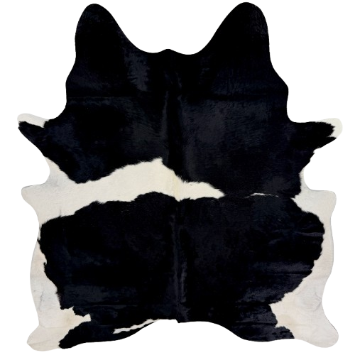Black and White Brazilian Cowhide: white with two large, black spots - 6'8" x 5'10" (BRBKW284)