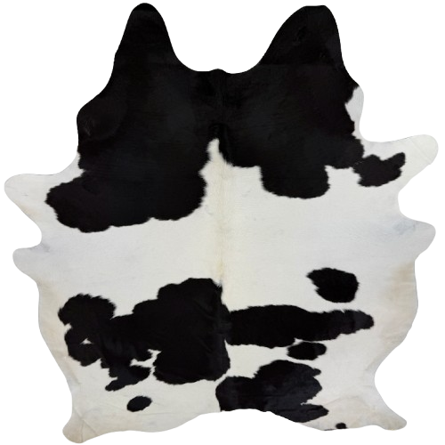 Large Black and White Brazilian Cowhide:  white with small and large, black spots -  7'9' x 6'4" (BRBKW287)