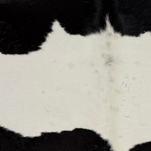 Closeup of this Brazilian Cowhide, showing white with large, black spots (BRBKW289)