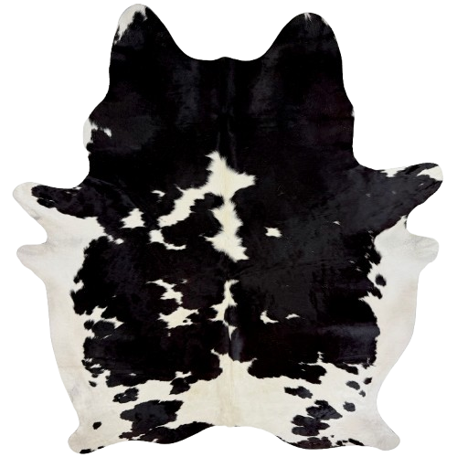 Large Black and White Brazilian Cowhide:  white with small and large, black spots  - 7'9" x 6'( BRBKW290)