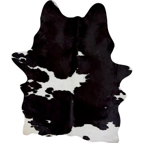 Large Black and White Brazilian Cowhide: black with large and small, white spots  - 7'6" x 5'4"  (BRBKW291)