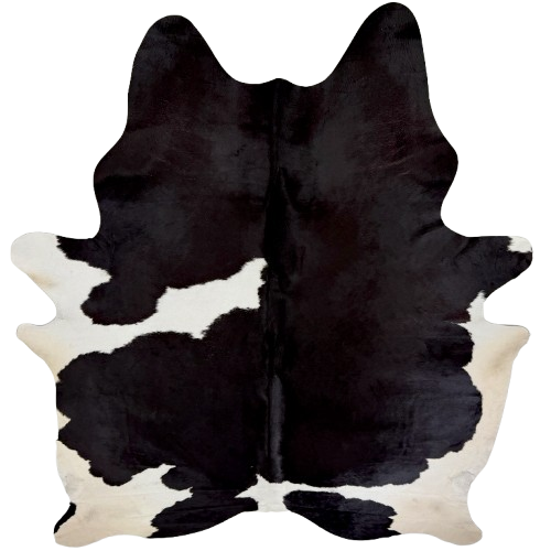 XXL Black and White Brazilian Cowhide: black with white spots, and off-white on the belly and hind shanks - 8'7" x 6'9"  (BRBKW292)