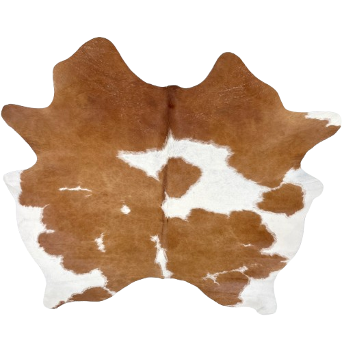 Brown and White Brazilian Cowhide: white with large, brown spots - 6'3" x 6'2" (BRBNW363)