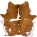 Brown and White Brazilian Cowhide: brown with small and large, white spots, and white on the belly and hind shanks - 7'5" x 6'1" (BRBNW366)