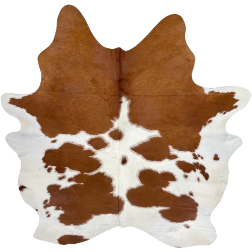 Brown and White Brazilian Cowhide: white with large and small, brown spots - 7'5" x 5'10" (BRBNW367)