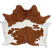 Brown and White Brazilian Cowhide: white with large and small, brown spots - 6'3" x 6'2" (BRBNW374)