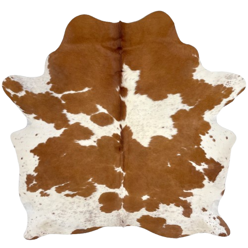 Brown and Ivory Speckled Brazilian Cowhide: ivory with brown speckles and large and small, brown spots - 6'7" x 5'8" (BRBNW378)