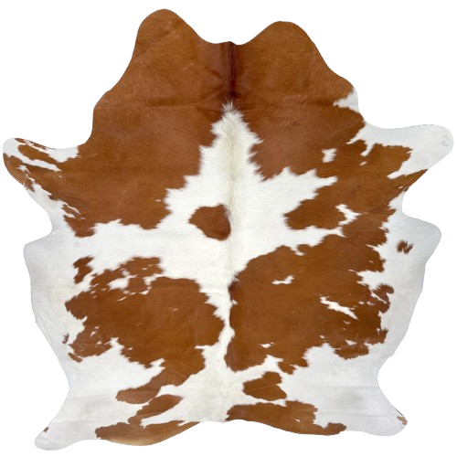 Brown and White Brazilian Cowhide: white with large and small, brown spots - 7'3" x 5'6" (BRBNW379)