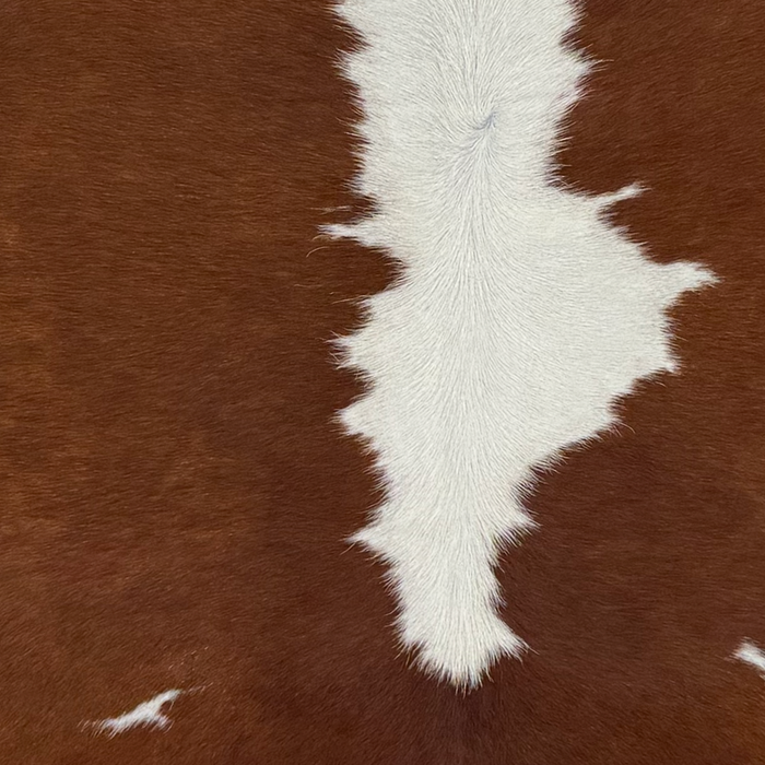 Closeup of this Brazilian Cowhide, showing white with brown spots (BRBNW392)
