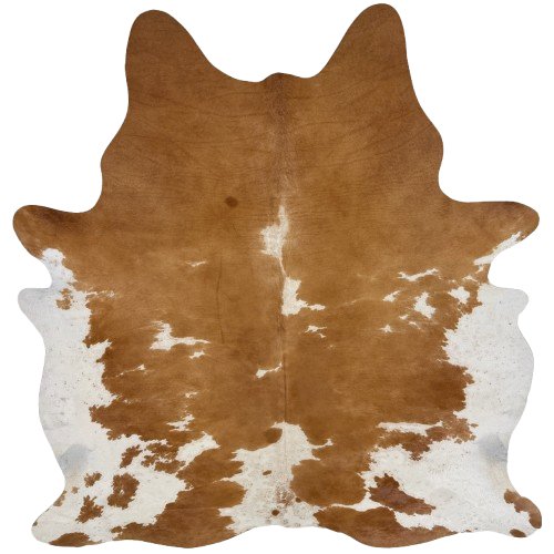 Brown and White Brazilian Cowhide: white with brown speckles and large and small, brown spots - 7'2" x 5'11" (BRBNW403)