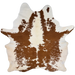 Large Off-White and Brown Brazilian Cowhide: off-white with large and small, brown spots, and longer hair on the belly and down the middle of the shoulder - 7'11" x 6'2"  (BRBNW404)