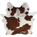 Large Dk Brown & Off-White Cloudy Speckled Brazilian Cowhide: has long hair that is white with cloudy, dark brown speckles, and large and small dark brown spots - 7'10" x 6'3" (BRBNW405)