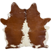 Large Reddish Brown and Off-White Brazilian Cowhide: reddish brown with off-white speckles, off-white with brown speckles down the middle, and off-white on the belly - 7'8" x 6'7" (BRBNW414)
