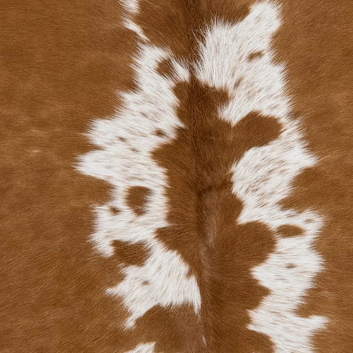 Closeup of this Speckled Brazilian Cowhide, showing  brown with white spots that have brown speckles (BRBNW420)