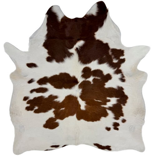 White and Dark Brown Brazilian Cowhide:  has long hair that is white with dark brown spots - 6'5" x 5'8" (BRBNW421)