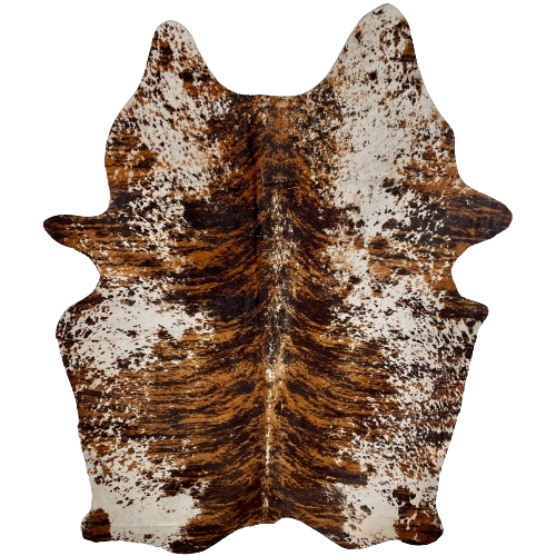 XL White Brazilian Cowhide with a Brown and Black Brindle Print - 8'1" x 5'9" (BRBR-P001)
