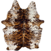 XL White Brazilian Cowhide w/ Brown and Black Brindle Print, and some brown and black, printed spots - 8'4" x 5'9" (BRBR-P002)