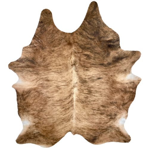 Large Brown and Black Brazilian Brindle Cowhide:  brown with black and darker brown, brindle markings, and it has light tan down the spine - 7'8" x 6'3" (BRBR1042)