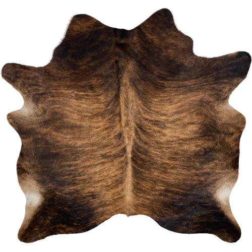 Brown and Black Brazilian Brindle Cowhide:  brown with black, brindle markings, and it is darker on the shoulder, butt, and shanks - 6'8" x 6'2" (BRBR1073)