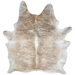 Large Tan and Gray Brazilian Brindle Cowhide:  tan and light brown, with light gray and dark gray, brindle markings, and it has white on part of the spine - 7'9" x 6'2" (BRBR1100)