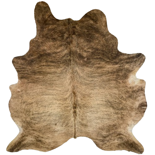 Large Tan, Brown, Black Brazilian Brindle Cowhide:   longer hair that is tan, with faint, black, brindle markings on the back, and butt, and brown, with black, brindle markings, on the shoulder and shanks - 7'7" x 6'6" (BRBR1110)