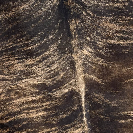 Closeup of this Brazilian Brindle Cowhide, showing black with tan, brindle markings (BRBR1120)