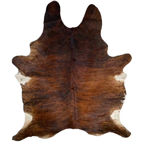XXL Reddish Brown and Black Brazilian Brindle Cowhide:  reddish brown, with black brindle markings, and a touch of white on the belly - 8'10" x 6'2" (BRBR1132)