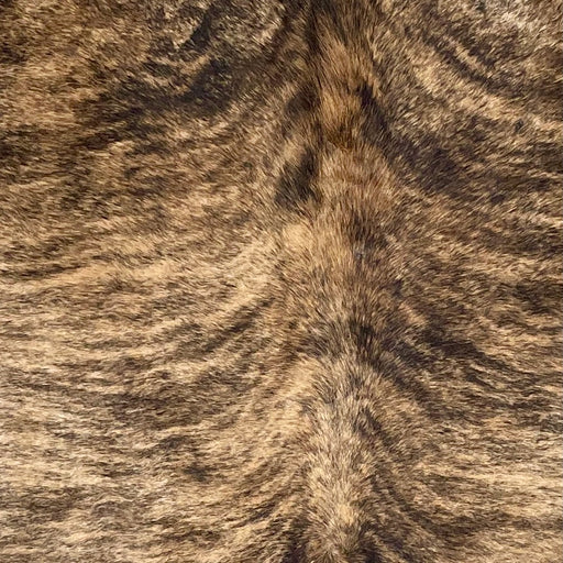 Closeup of this Tan and Black, Brazilian, Brindle Cowhide, showing tan with black, brindle markings (BRBR1155)