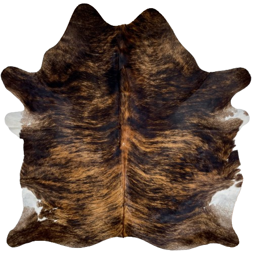 Large Brown and Black Brazilian Brindle Cowhide:  brown with black, brindle markings, and it has red brown down the spine and chocolate on the hind shanks - 7'8" x 6'6" (BRBR1165)