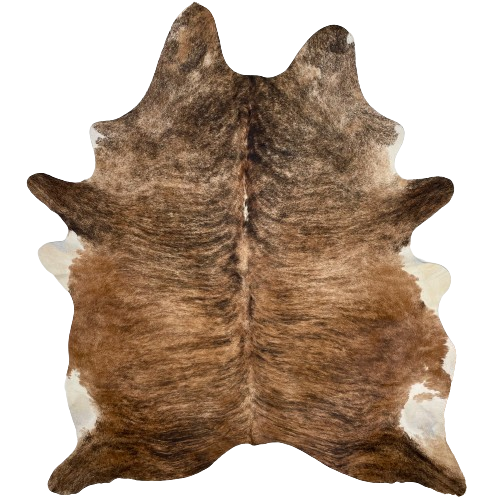 Large Reddish Brown and Black Brazilian Brindle Cowhide:  reddish brown and tan, with black, brindle markings, and it has a touch of white on the spine, in the middle of the shoulder, and a touch of off-white on the belly - 7'8" x 5'11" (BRBR1169)