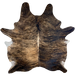 XL Tan and Black Brazilian Brindle Cowhide:  black with tan, brindle markings on most the hide, and it has tan, with black, brindle markings on the left side of the back, and off-white down part of the spine - 8'2" x 6'10" (BRBR1173)