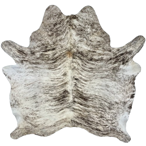 White and Blackish Brown Brazilian Brindle Cowhide:  white with blackish brown, brindle markings - 6'6" x 5'10" (BRBR1186)