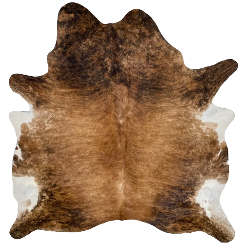 Brown and Black Brazilian Brindle Cowhide:  brown, with slightly darker brown, brindle markings, on the back and belly, and black brindle markings on the shoulder, butt, and shanks - 7'1" x 5'11" (BRBR1193)