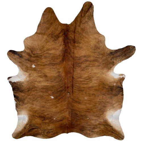 Large Brown and Black Brazilian Brindle Cowhide:  brown and reddish brown with black, brindle markings, and a few small, white spots - 7'10" x 5'10" (BRBR1220)