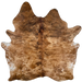 Large Brown and Black Brazilian Brindle Cowhide:  brown with black, brindle markings, and it has darker brown spots, and white, with brown spots, on the belly - 7'10" x 6'8" (BRBR1221)