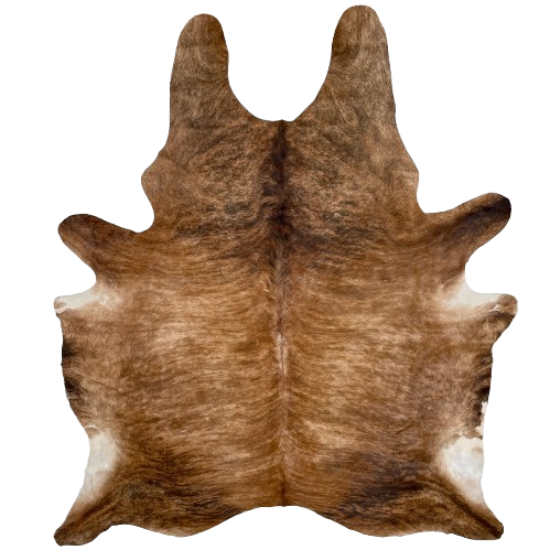 XL Brown and Black Brazilian Brindle Cowhide:  light brown with darker brown and black, brindle markings - 8'1" x 6'1" (BRBR1228)