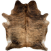 Tan, Brown, Black Brazilian Brindle Cowhide, long hair: has long hair that is tan with brown and black, brindle markings, and brown, with black, brindle markings on part of the shoulder - 6'10" x 5'6" (BRBR1269)