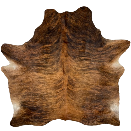 Reddish Brown and Black Brazilian Brindle Cowhide: reddish brown with a black, brindle pattern - 6'10" x 6'2" (BRBR1276)