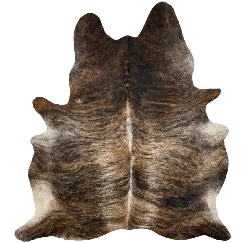 Lt Tan, Brown, Black Brazilian Brindle Cowhide: light tan and brown, with black, brindle markings, and white down the spine - 7'2' x 5'8" (BRBR1319)