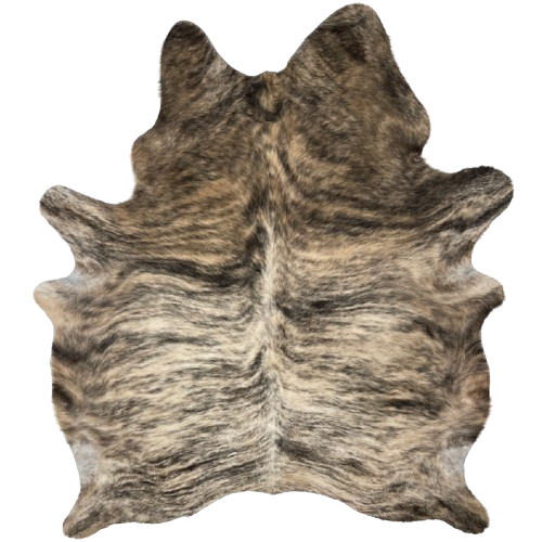 Ivory, Brown, Black Brazilian Light Brindle Cowhide: ivory and brown with black, brindle markings - 7'3" x 5'10" (BRBR1336)