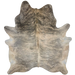 Large Lt Beige, Gray, Black Brazilian Light Brindle Cowhide: light beige with gray, bridle markings, and it has black, brindle markings on the shoulder, and it has long hair down part of the spine and on the belly - 7'8" x 6'3" (BRBR1337)