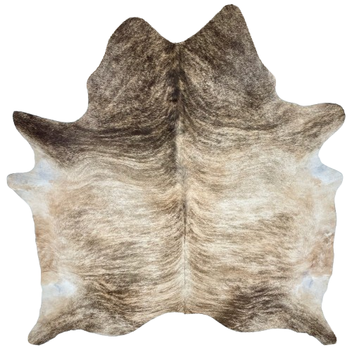 Large Ivory and Brown Brazilian Light Brindle Cowhide: ivory and light beige with brown, brindle markings - 7'9" x 6'9" (BRBR1339)