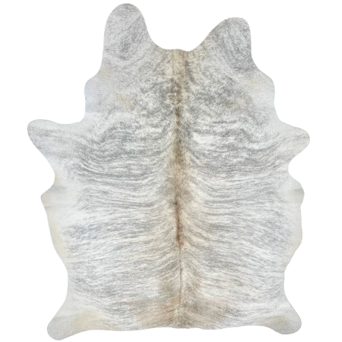 White and Gray Brazilian Light Brindle Cowhide: white with gray, brindle markings, and light brown down the spine - 7'5" x 5'4" (BRBR1340)