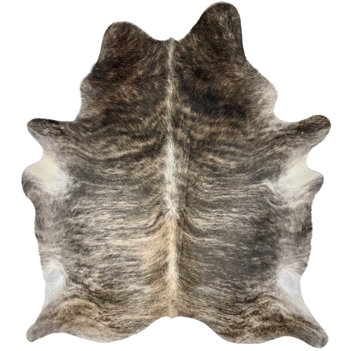 Large Black, Ivory, Lt Brown Brazilian Light Brindle Cowhide: black with ivory and light brown, brindle markings, and ivory down the spine - 7'6" x 5'10" (BRBR1341)