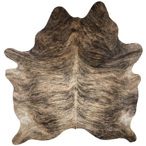 Off-White, Brown, Black Brazilian Light Brindle Cowhide: off-white with brown and black, brindle markings - 7'4" x 6'2" (BRBR1342)