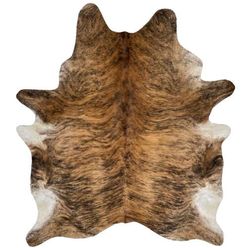 Brown and Black Brazilian Brindle Cowhide: brown with black, brindle markings, and it has reddish brown down the middle - 7'3" x 5'10" (BRBR1358)