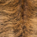 Closeup of this Brazilian Brindle Cowhide, showing brown with black, brindle markings, and reddish brown down the middle (BRBR1358)