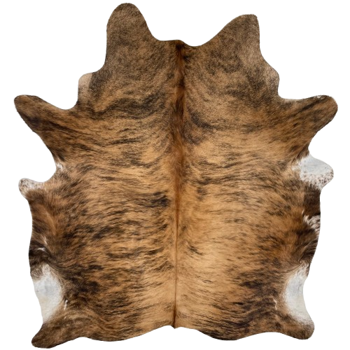 Lt Brown and Black Brazilian Brindle Cowhide: light brown with black, brindle markings, and reddish brown down the spine - 6'8" x 5'7" (BRBR1362)