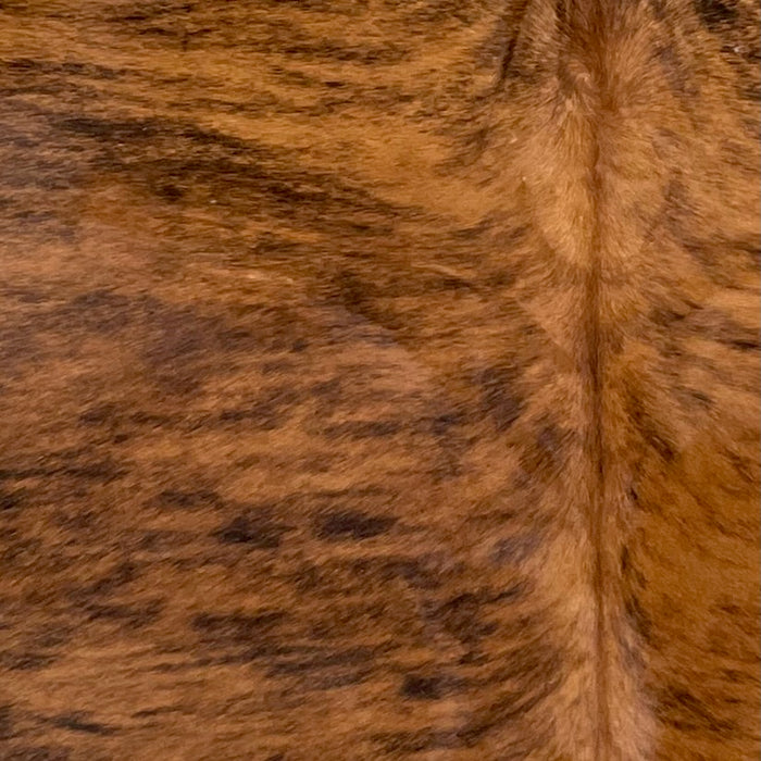 Closeup of this XL Brazilian Brindle Cowhide, showing reddish brown with black, brindle markings (BRBR1404)